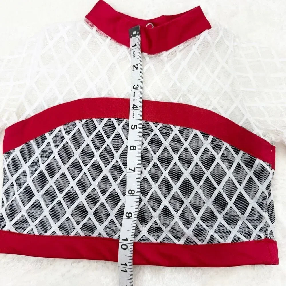 Tenth House Dance Costume Crop Top White and Red With Drawstring Pants Set - US